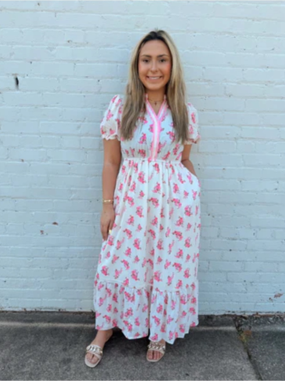 Simply Southern White Maxi Dress with Pink Floral Print
